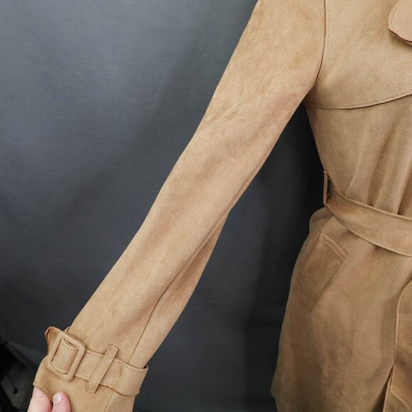 Philosophy Womens Trench Coat XS Tan Faux Suede Minimalist Quiet Luxury Timeless - Picture 4 of 13